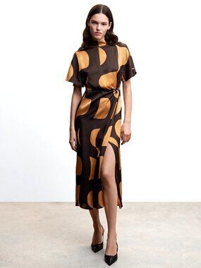 MANGO Printed Satin Dress